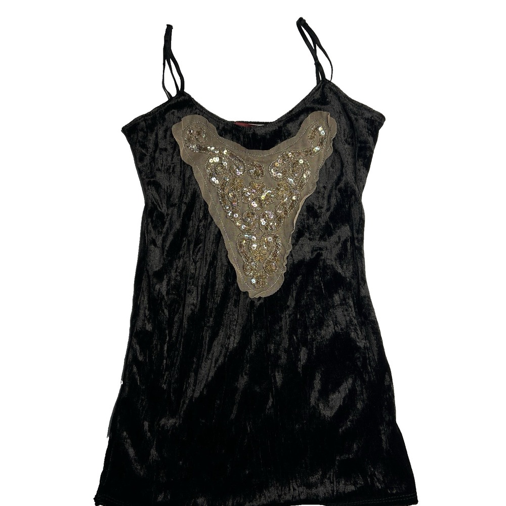 Vintage Y2K Whimsigoth Velvet Black Women Top 90s‎ Fairy Small USA Coquette